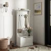 Hall Tree with Coat Rack, Storage, and Sitting Bench, White