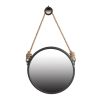 19.5" in Handsome Cleveland Mirror with Rope Strap Contemporary Design Circle Mirror with Round Metal Frame for Wall Decor Bathroom, Entryway
