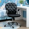 Black PU Leather Makeup Vanity Chair Button Tufted with Padded Armrests Adjustable Height Swivel Wheels Computer Task Chair