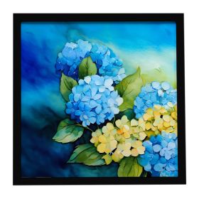 Hydrangeas in Watercolor Framed Metal Print Bathroom, Kitchen, Office, Home Decor Wall Art Ready to Hang, Square, 8X8