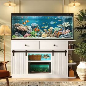 75 Gallon Fish Tank Stand with LED Light &Power Outlets, 55-75 Gallon Aquarium Stand with Sliding Fluted Doors, 2 Large Cabinet and Storage Shelves