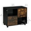Lateral Filing Cabinet with Drawers and Lock, File Cabinet, Mobile Printer Stand with Open Shelves and Wheels for Letter and A4 Size Documents