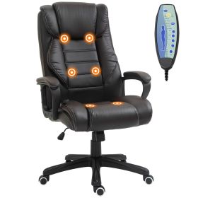 Massage Office Chair, High Back Executive Office Chair with 6-Point Vibration, Adjustable Height, Swivel Seat and Rocking Function, Brown