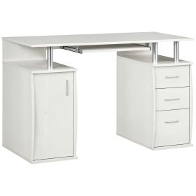 47" Computer Desk with Keyboard Tray and Storage Drawers, Home Office Workstation Table with Storage Shelves, White