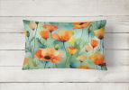 NEW State Watercolor Flowers Throw Pillow Throw Pillow for Indoor Couch Bed Outdoor Patio Washable, California California Poppies 1629,12Hx16W