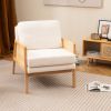Mid Century Modern Accent Chair with Rattan Arms and Cushion