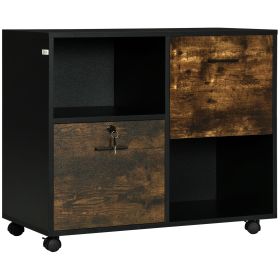 Lateral Filing Cabinet with Drawers and Lock, File Cabinet, Mobile Printer Stand with Open Shelves and Wheels for Letter and A4 Size Documents