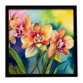 Orchids in Watercolor Framed Metal Print Bathroom, Kitchen, Office, Home Decor Wall Art Ready to Hang, Square, 8X8