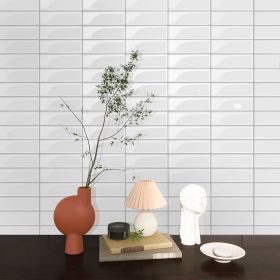 10pcs 10"x10" Pure White 3D Self-adhesive Splash Wall Tiles, Glossy Self-adhesive PVC Wall Stickers, Waterproof Floor Tiles for Kitchen and Bathroom