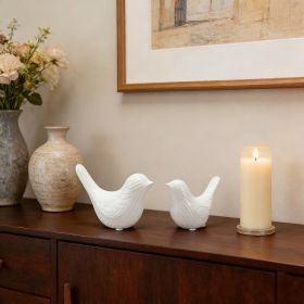 Set of 2 Small Ceramic Birds Statue, Home Modern Style Animal Sculptures, Decorative Figurine Ornaments for Office Desktop, Bookshelf, Coffee Table