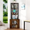Corner Shelf with Doors, 65" Corner Cabinet & Wine Glass Rack, 6 Tier Bookshelf Display, Freestanding Corner Storage Stand[Unable ship weekends