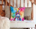 NEW Hippie Animal Rabbit Throw Pillow Machine Washable, Indoor Outdoor Decorative Pillow for Couch, Bed or Patio, 14Hx14W
