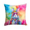 NEW Hippie Animal Rabbit Throw Pillow Machine Washable, Indoor Outdoor Decorative Pillow for Couch, Bed or Patio, 14Hx14W