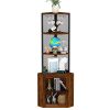 Corner Shelf with Doors, 65" Corner Cabinet & Wine Glass Rack, 6 Tier Bookshelf Display, Freestanding Corner Storage Stand[Unable ship weekends