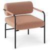 Velvet Upholstered Accent Chair with Cylindrical Backrest and Metal Armrests