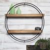 Industrial Round Wall Shelf;  Black Metal and Wood;  5.70 x 24.00 x 24.00 Inches