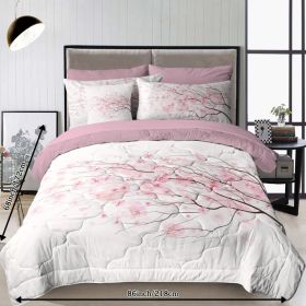 Cherry Blossom Pattern Comforter Set 8PCS Twin Size Soft Bedding Set,1 Comforter,1 Pilow Cover,1 Flat Sheet,1 Fitted Sheet,4 Cushion Cover (Option: Twin-Pink)