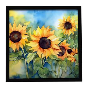 Sunflowers in Watercolor Framed Metal Print Bathroom, Kitchen, Office, Home Decor Wall Art Ready to Hang, Square, 8X8 (Default: Default)