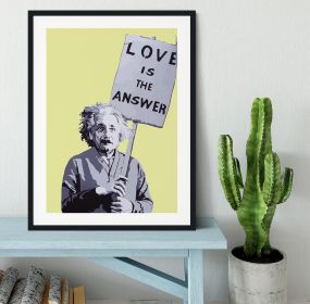 Banksy Love Is The Answer Yellow Framed Print (Color: Natural/No White Edging, size: 12" x 8" / 30cm x 20cm (approx))