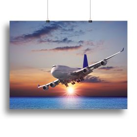 Jet liner over the sea at dusk Canvas Print or Poster (Type: Standard Framed Canvas Print, size: 16" x 12" / 42cm x 30cm (approx))