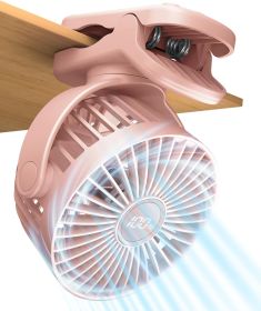 Portable Mini Personal Fan, Small Rechargeable Battery Powered Stroller Fan for Desk, Strong Clamp Grip, 360° Rotation, 3-Speed, LED Display (Color: Pink)