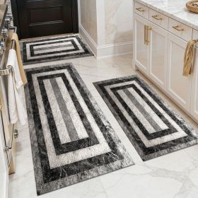 Three-piece kitchen rug set, non-slip and washable, abstract pattern kitchen hallway rug, soft and comfortable, suitable for sinks, floors, entrances (Main Color: White, Main Material: Polyester)